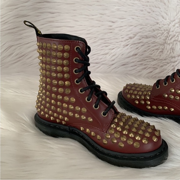 RARE: Dr. Martens Red and Gold Combat Moto Boots - Picture 6 of 8